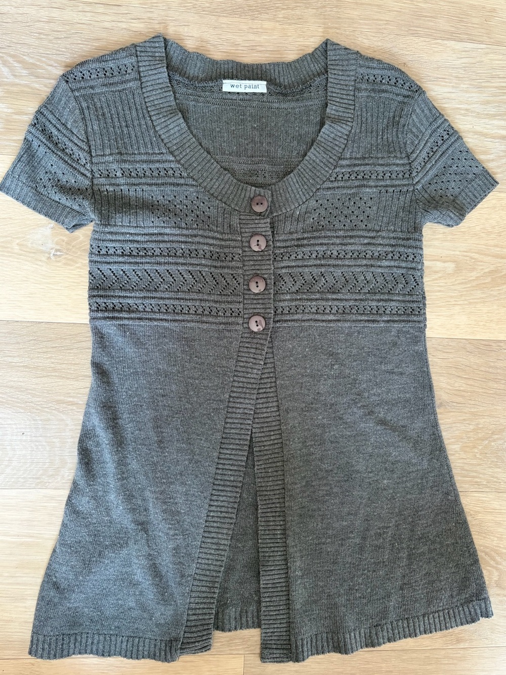 Wet Paint Gray Pointelle Short Sleeve Cardigan XS